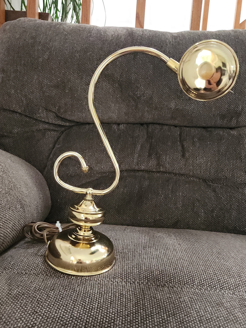 Vintage Brass Curved Banker’s Desk Lamp - Polished Gold Finish Whimsical
